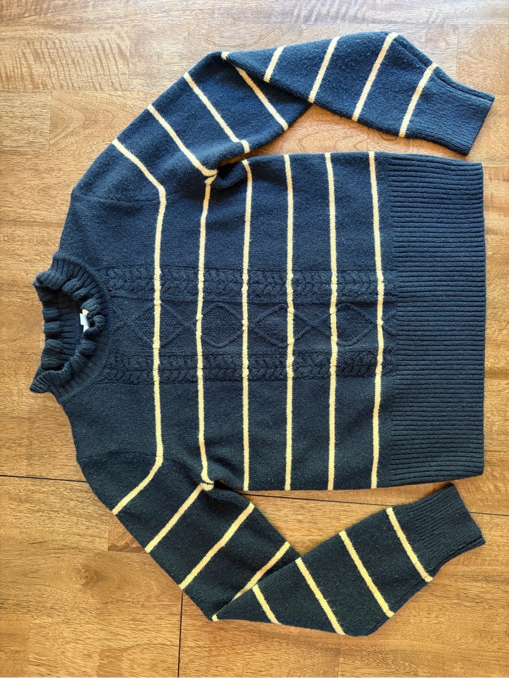 LC Lauren Conrad Women’s Navy Crewneck Sweater with Beige Stripes